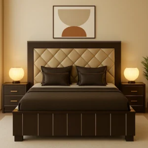 Elegant Black and Gold King Size Bed for Master Bedroom front view