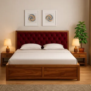 Royale Velvet-Tufted Sheesham Bed with Storage