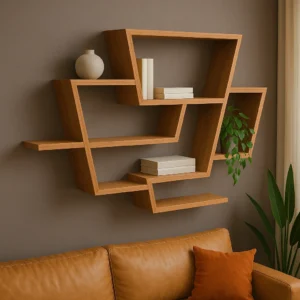 Geometric Zigzag Wooden Wall Shelf Dark Color
