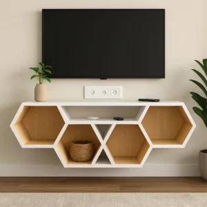 Modern Hexagonal White Wall-Mounted Storage LCD Unit