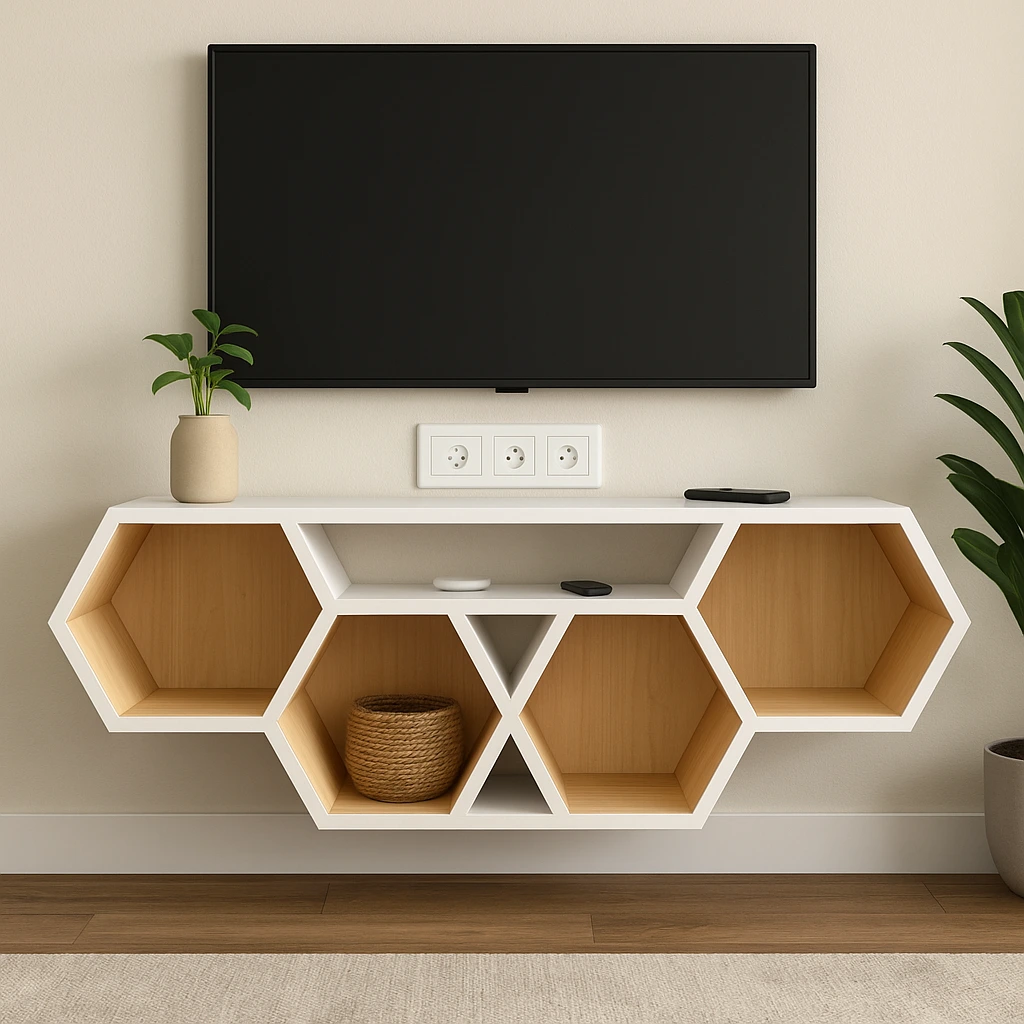 Modern Hexagonal White Wall-Mounted Storage LCD Unit