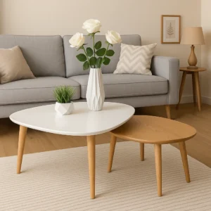 Scandinavian Nesting Coffee Table Set Whit and light polish