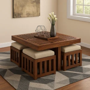 Wooden-Slatted-Coffee-Table-with-Hidden-Seating Dark Color