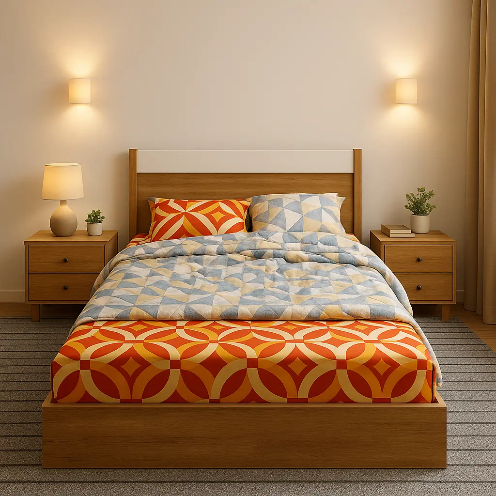 Luxury Double Bed & Side Table Set – Wooden Finish